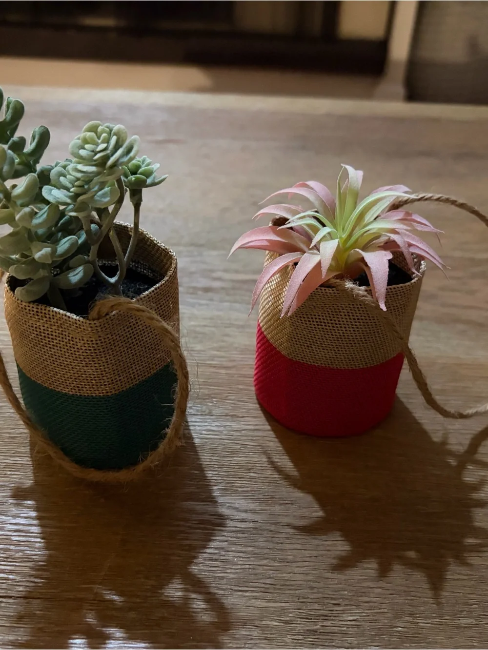 Burlap Hanging Faux Succulent Planter Set - Red & Green